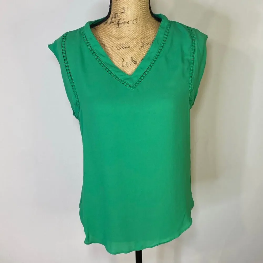 41 Hawthorn Light Green Sleeveless Blouse Embroidered V Neck Small - Picture 4 of 17